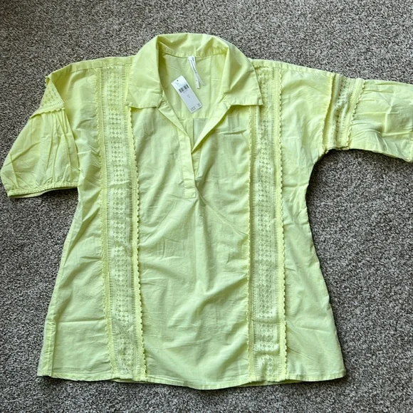 Anthropologie Acid Yellow Puff Sleeve Blouse - Picture 3 of 6